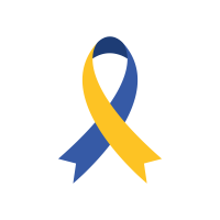 Yellow and blue ribbon representing down syndrome awareness
